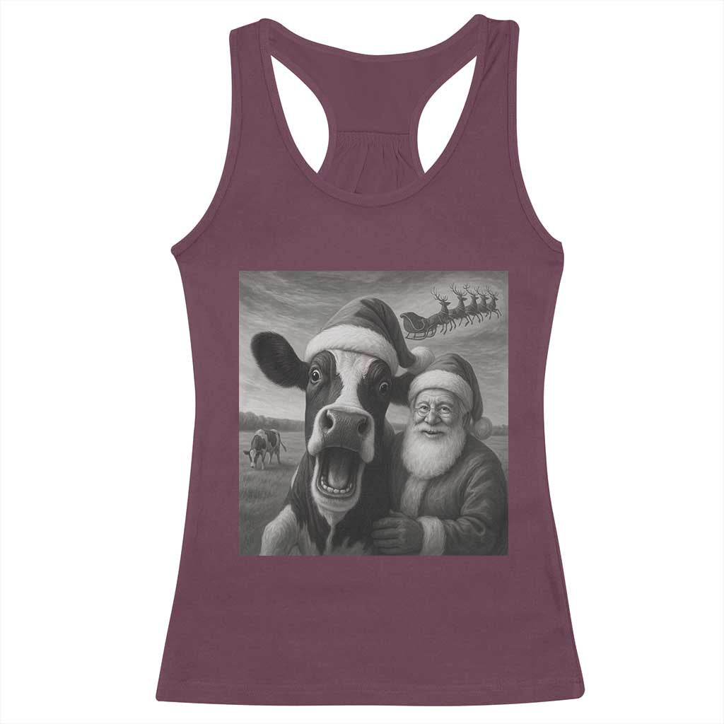 Funny Santa Selfie with Cow Christmas Racerback Tank Top - Wonder Print Shop