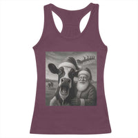 Funny Santa Selfie with Cow Christmas Racerback Tank Top - Wonder Print Shop