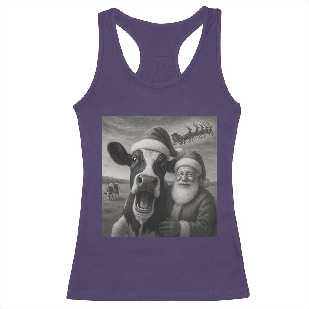 Funny Santa Selfie with Cow Christmas Racerback Tank Top - Wonder Print Shop