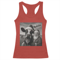 Funny Santa Selfie with Cow Christmas Racerback Tank Top - Wonder Print Shop