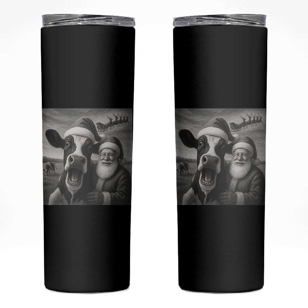 Funny Santa Selfie with Cow Christmas Skinny Tumbler - Wonder Print Shop