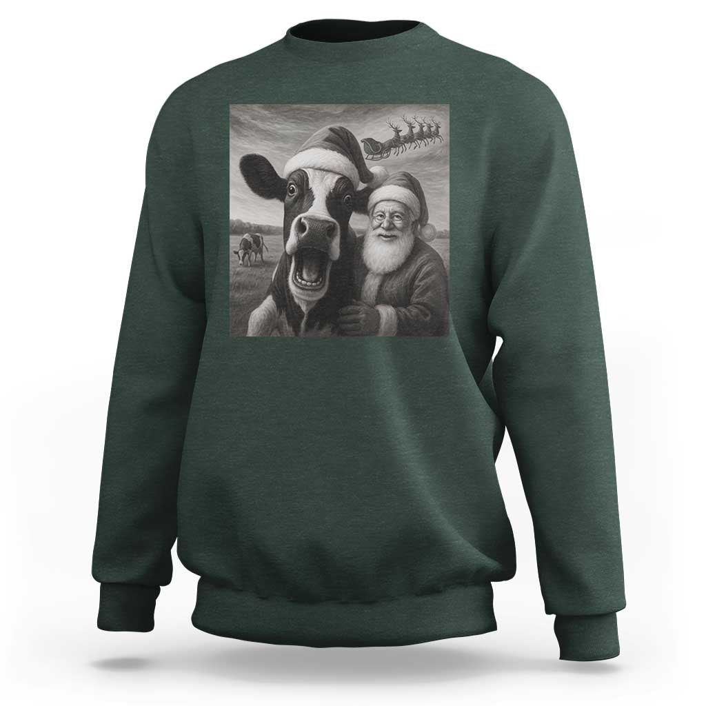 Funny Santa Selfie with Cow Christmas Sweatshirt - Wonder Print Shop