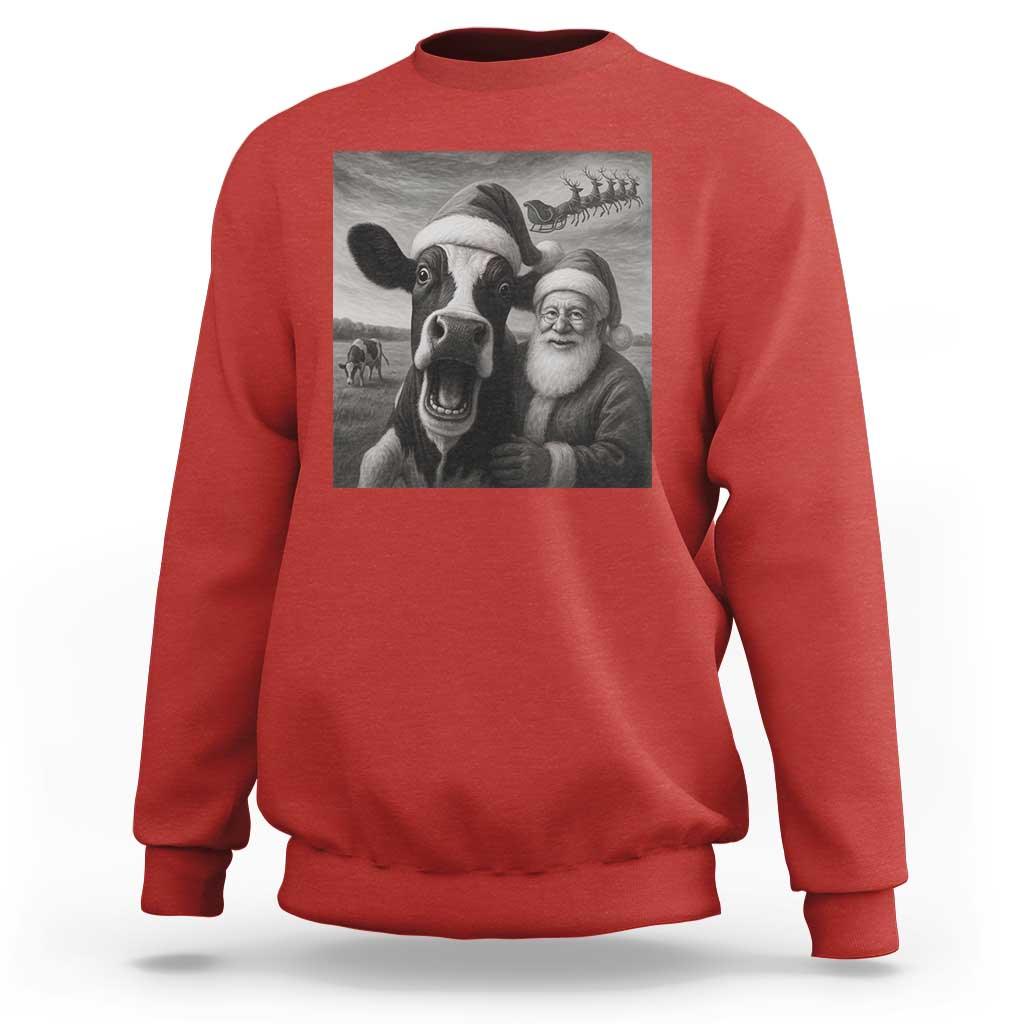 Funny Santa Selfie with Cow Christmas Sweatshirt - Wonder Print Shop