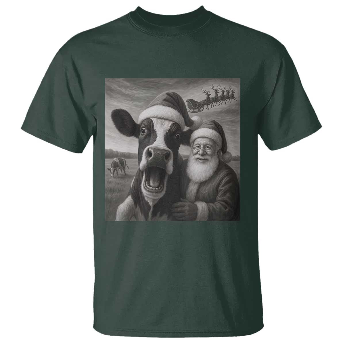 Funny Santa Selfie with Cow Christmas T Shirt - Wonder Print Shop