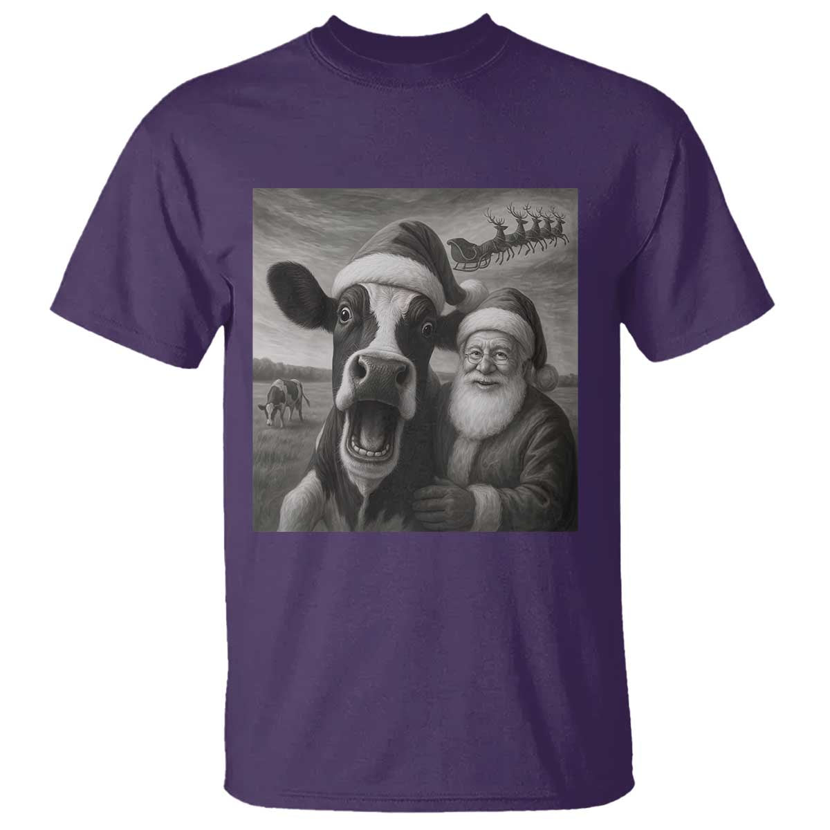 Funny Santa Selfie with Cow Christmas T Shirt - Wonder Print Shop