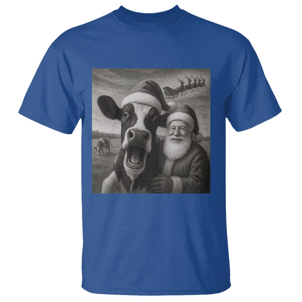 Funny Santa Selfie with Cow Christmas T Shirt - Wonder Print Shop