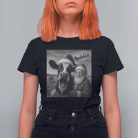 Funny Santa Selfie with Cow Christmas T Shirt For Women - Wonder Print Shop