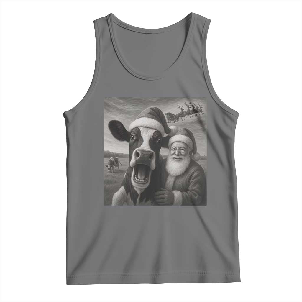 Funny Santa Selfie with Cow Christmas Tank Top - Wonder Print Shop