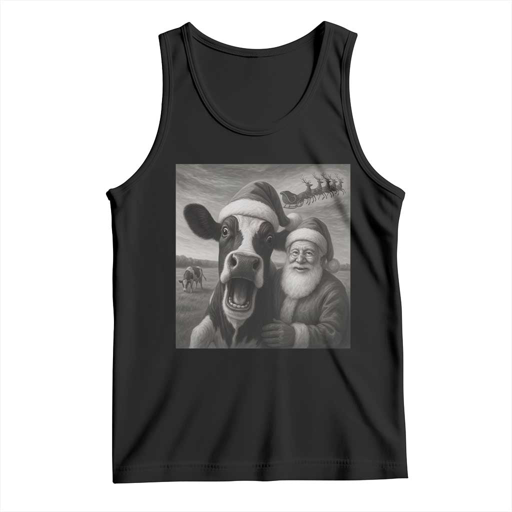Funny Santa Selfie with Cow Christmas Tank Top - Wonder Print Shop
