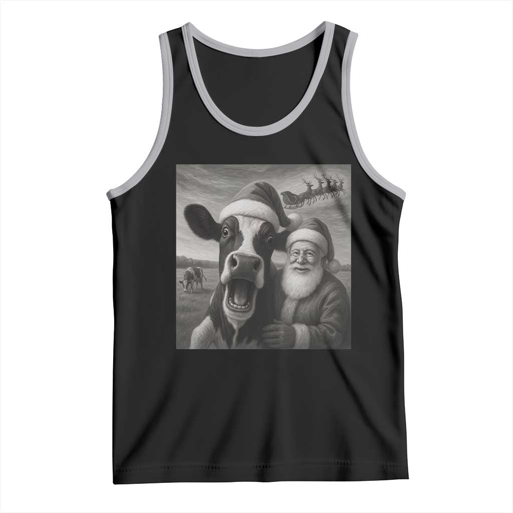 Funny Santa Selfie with Cow Christmas Tank Top - Wonder Print Shop