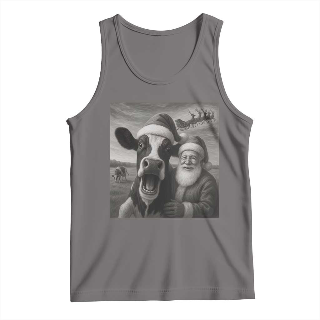 Funny Santa Selfie with Cow Christmas Tank Top - Wonder Print Shop