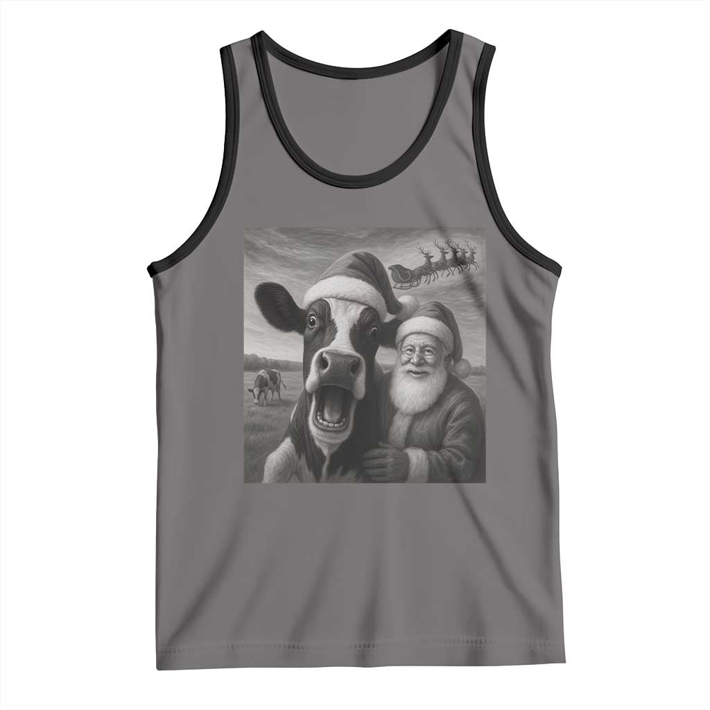 Funny Santa Selfie with Cow Christmas Tank Top - Wonder Print Shop