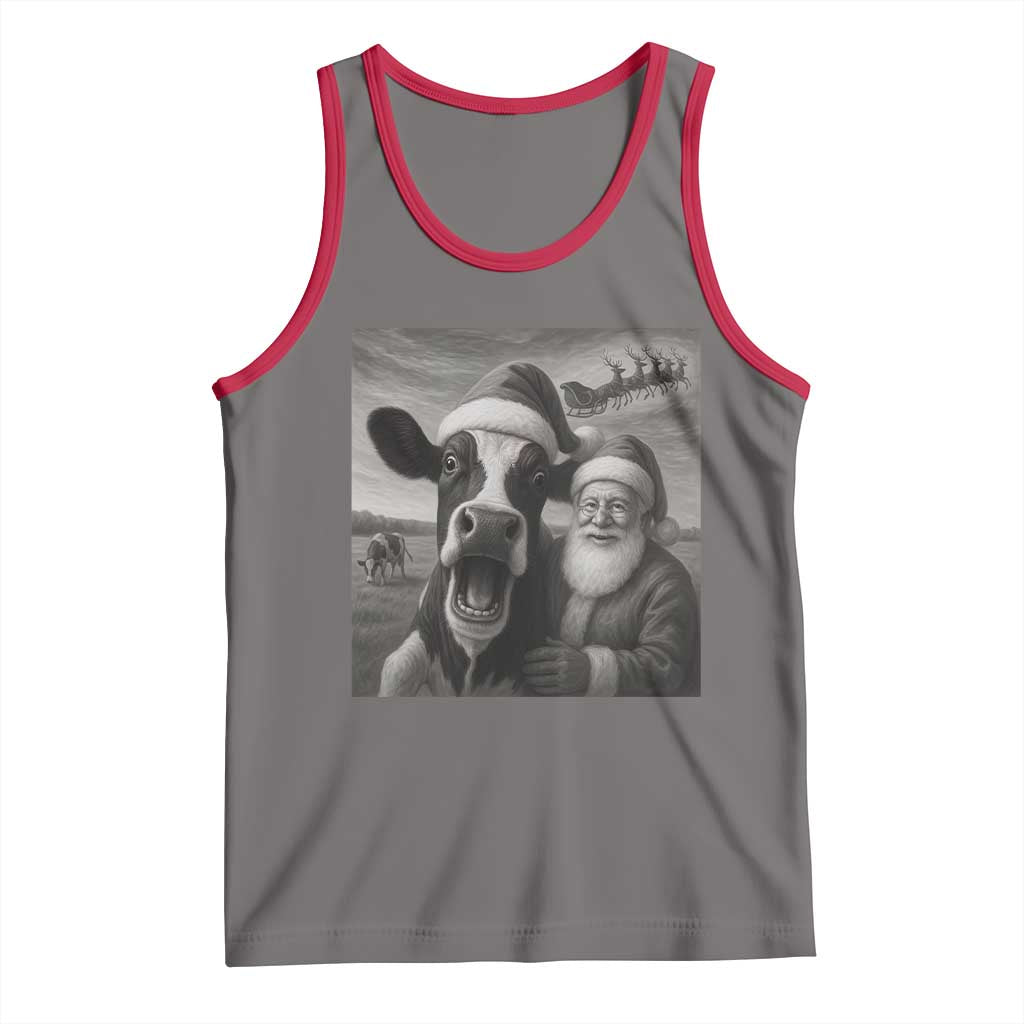 Funny Santa Selfie with Cow Christmas Tank Top - Wonder Print Shop