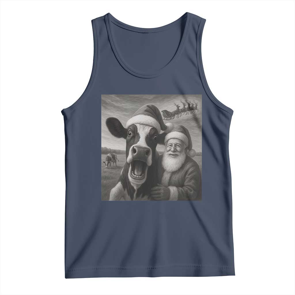 Funny Santa Selfie with Cow Christmas Tank Top - Wonder Print Shop