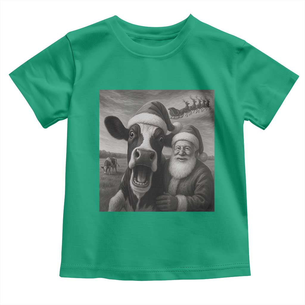 Funny Santa Selfie with Cow Christmas Toddler T Shirt - Wonder Print Shop
