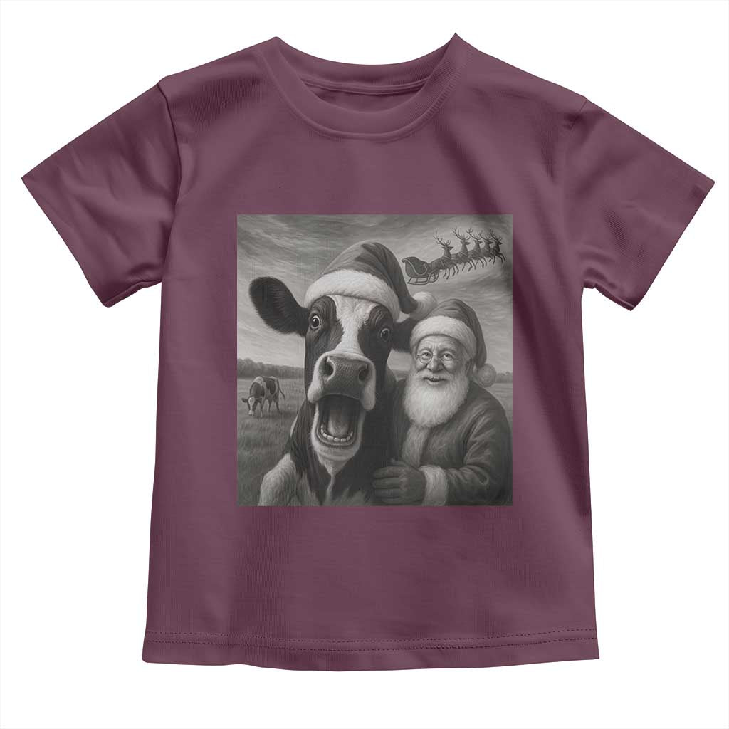 Funny Santa Selfie with Cow Christmas Toddler T Shirt - Wonder Print Shop