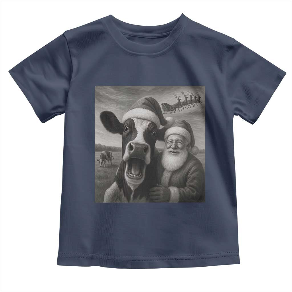 Funny Santa Selfie with Cow Christmas Toddler T Shirt - Wonder Print Shop