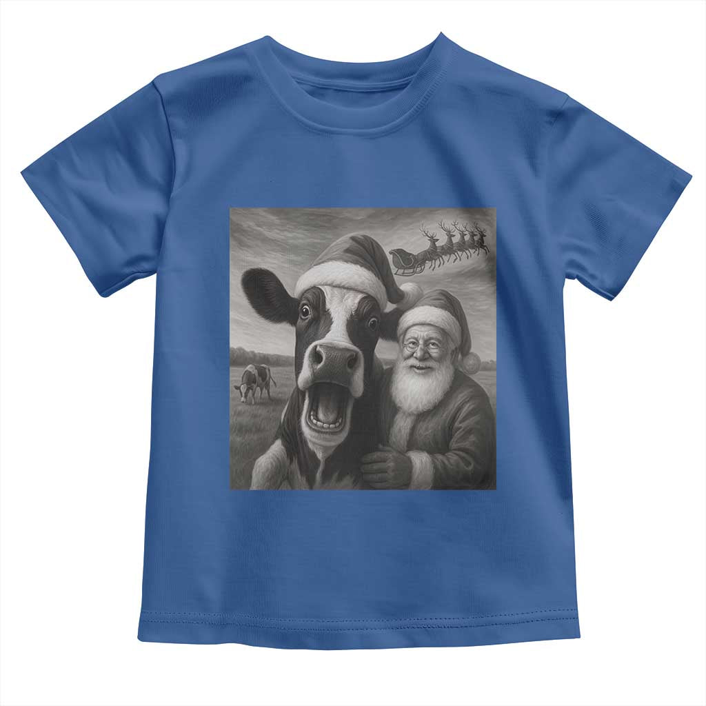 Funny Santa Selfie with Cow Christmas Toddler T Shirt - Wonder Print Shop