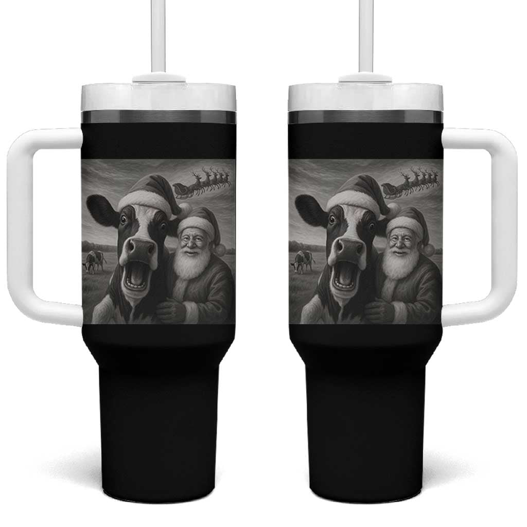 Funny Santa Selfie with Cow Christmas Tumbler With Handle - Wonder Print Shop