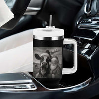 Funny Santa Selfie with Cow Christmas Tumbler With Handle - Wonder Print Shop
