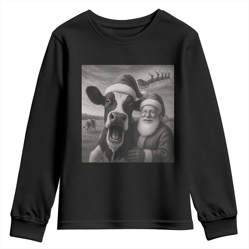 Funny Santa Selfie with Cow Christmas Youth Sweatshirt - Wonder Print Shop