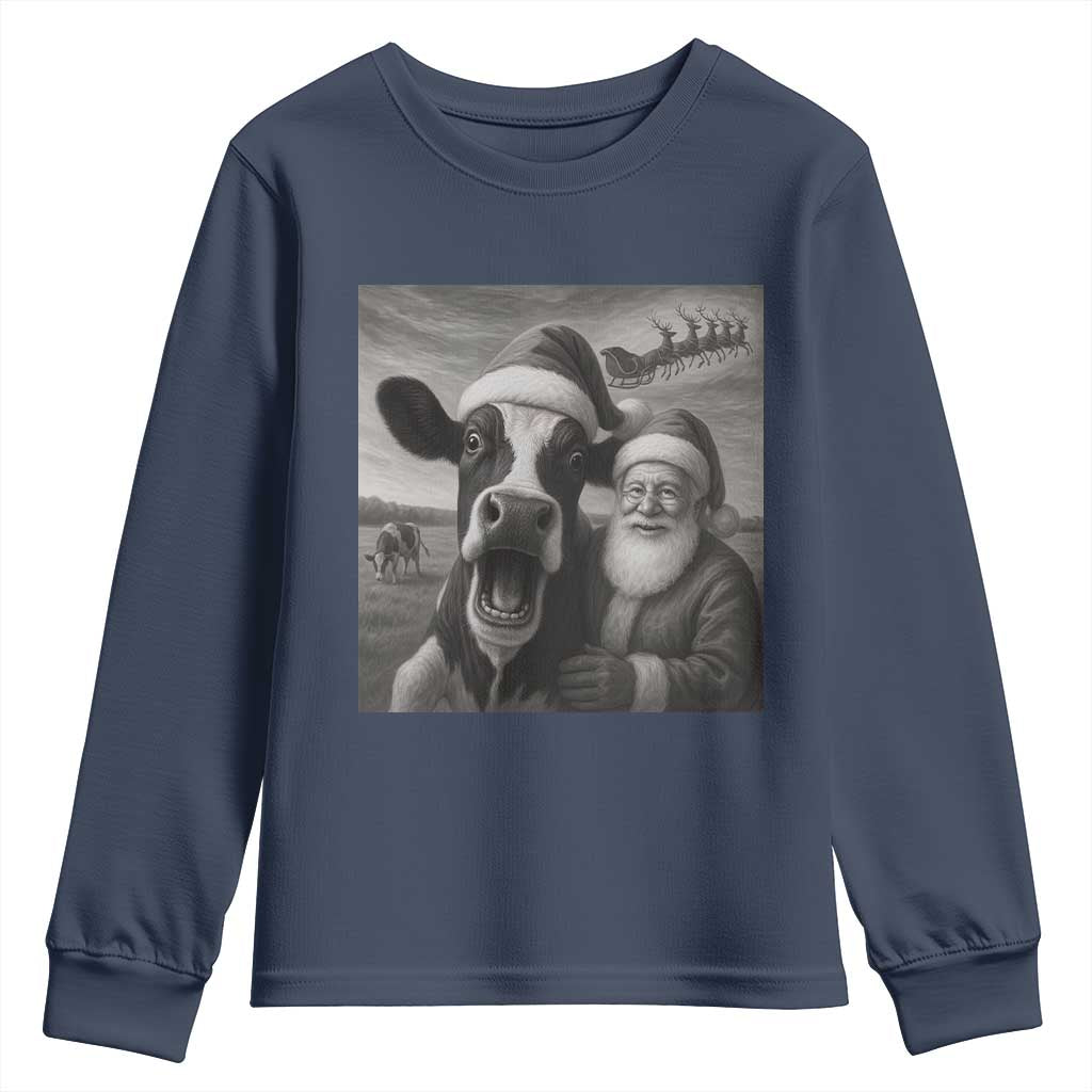 Funny Santa Selfie with Cow Christmas Youth Sweatshirt - Wonder Print Shop