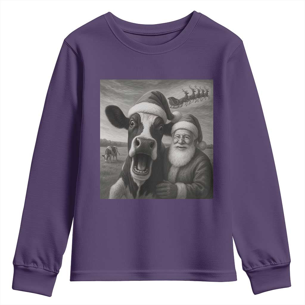 Funny Santa Selfie with Cow Christmas Youth Sweatshirt - Wonder Print Shop