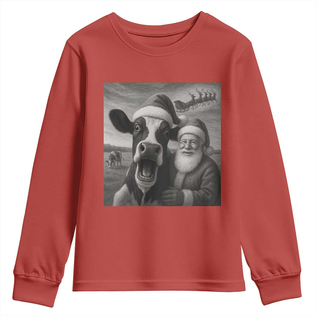 Funny Santa Selfie with Cow Christmas Youth Sweatshirt - Wonder Print Shop