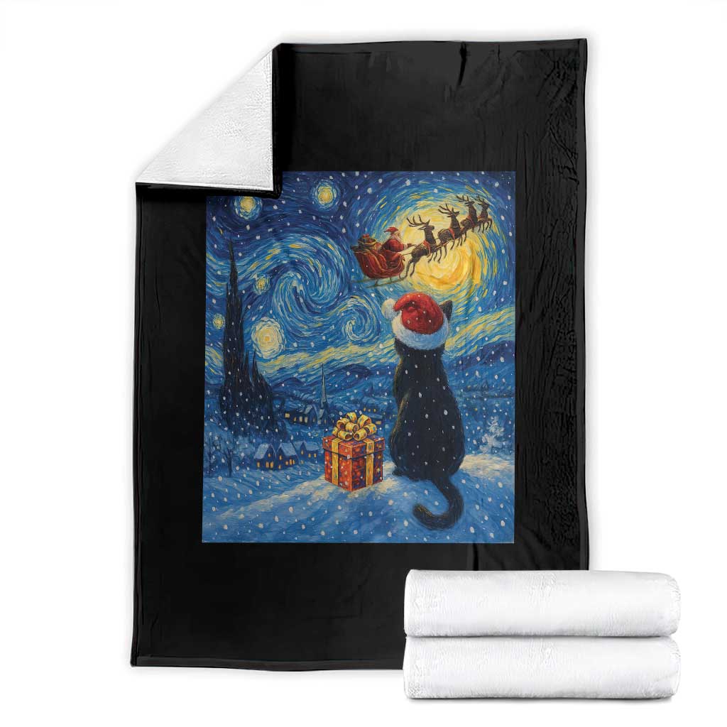 Cat Starry Night Christmas Throw Blanket Van Gogh Cat Lover Xmas - Wonder Print Shop