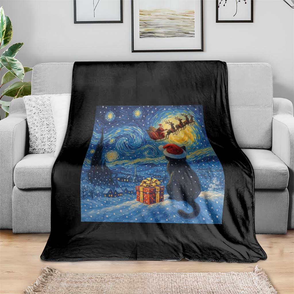 Cat Starry Night Christmas Throw Blanket Van Gogh Cat Lover Xmas - Wonder Print Shop