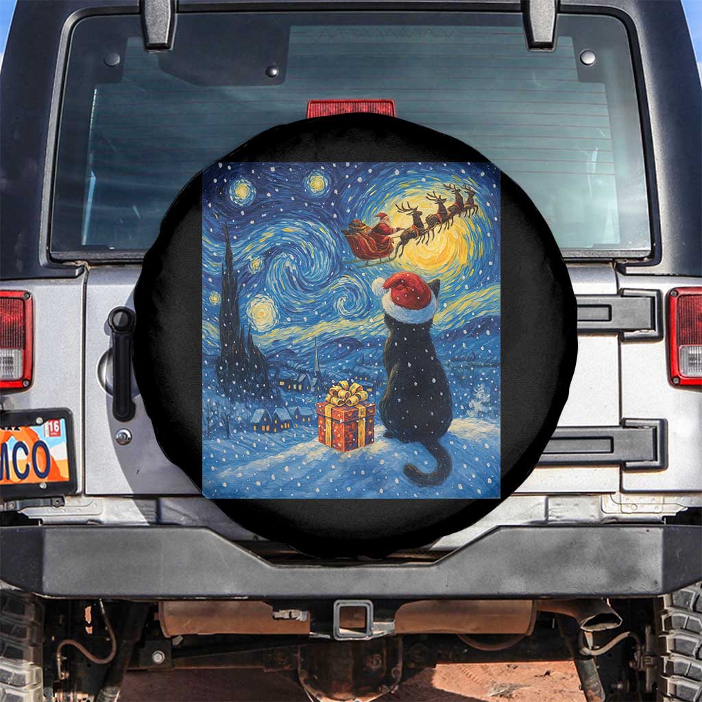 Cat Starry Night Christmas Spare Tire Cover Van Gogh Cat Lover Xmas - Wonder Print Shop