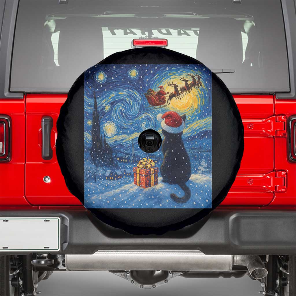 Cat Starry Night Christmas Spare Tire Cover Van Gogh Cat Lover Xmas - Wonder Print Shop