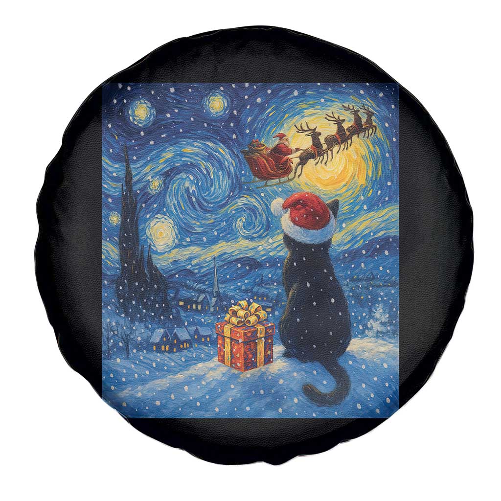 Cat Starry Night Christmas Spare Tire Cover Van Gogh Cat Lover Xmas - Wonder Print Shop