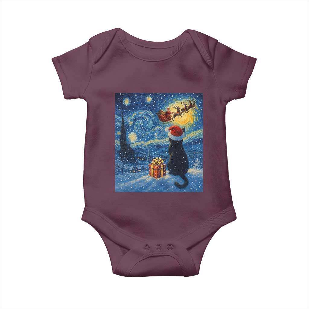 Cat Starry Night Christmas Baby Onesie Van Gogh Cat Lover Xmas - Wonder Print Shop