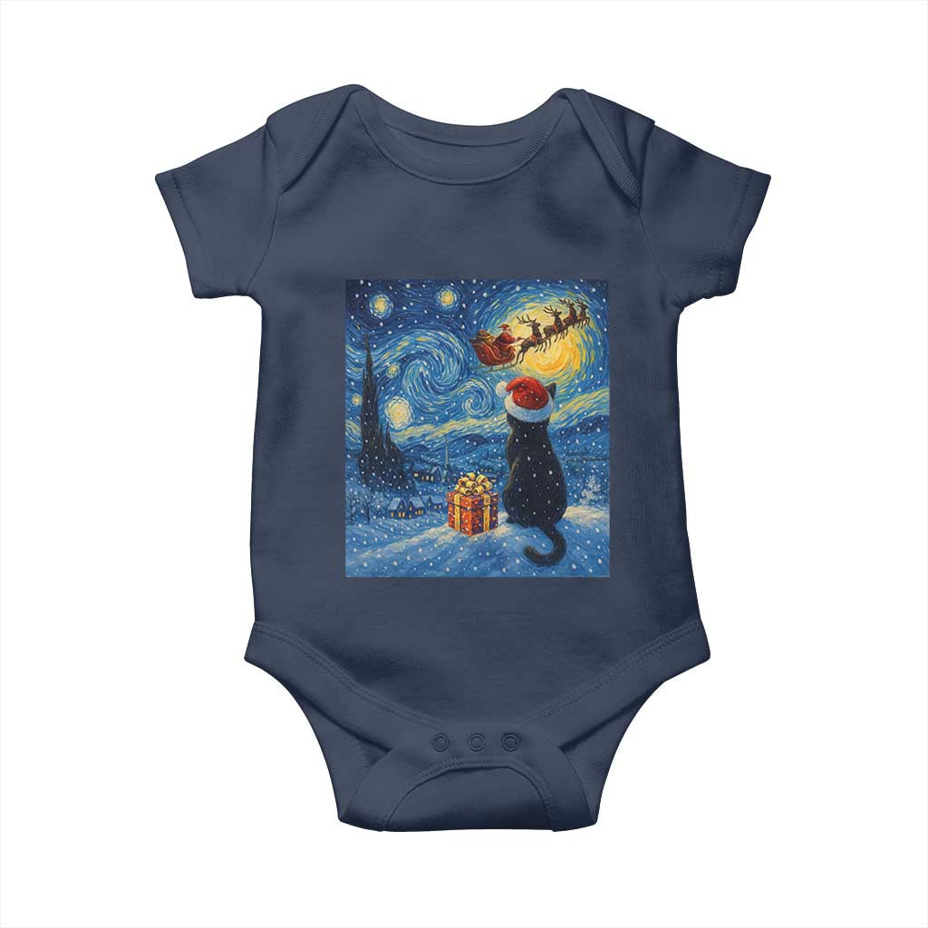 Cat Starry Night Christmas Baby Onesie Van Gogh Cat Lover Xmas - Wonder Print Shop