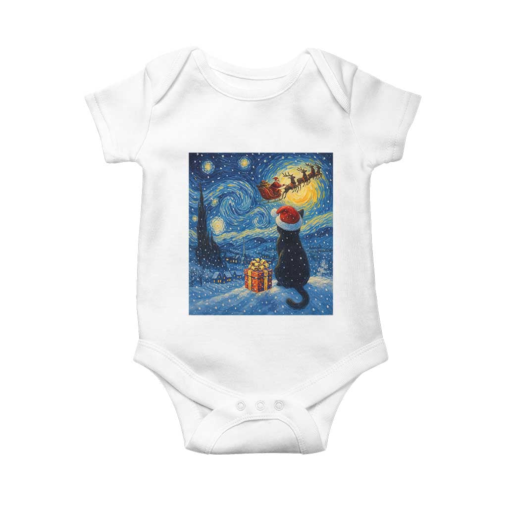 Cat Starry Night Christmas Baby Onesie Van Gogh Cat Lover Xmas - Wonder Print Shop