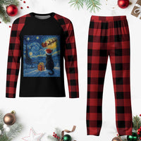 Cat Starry Night Christmas Plaid Pajama Set Van Gogh Cat Lover Xmas - Wonder Print Shop