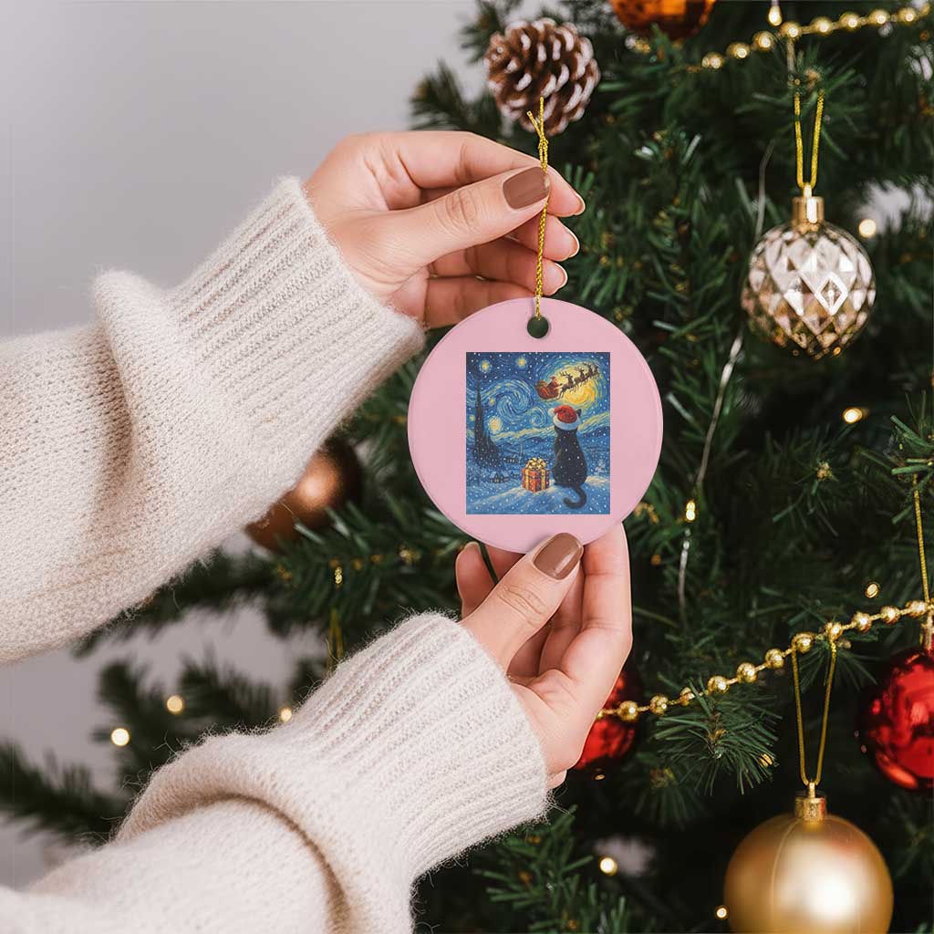 Cat Starry Night Xmas Ceramic Ornament Van Gogh Cat Lover Xmas - Wonder Print Shop