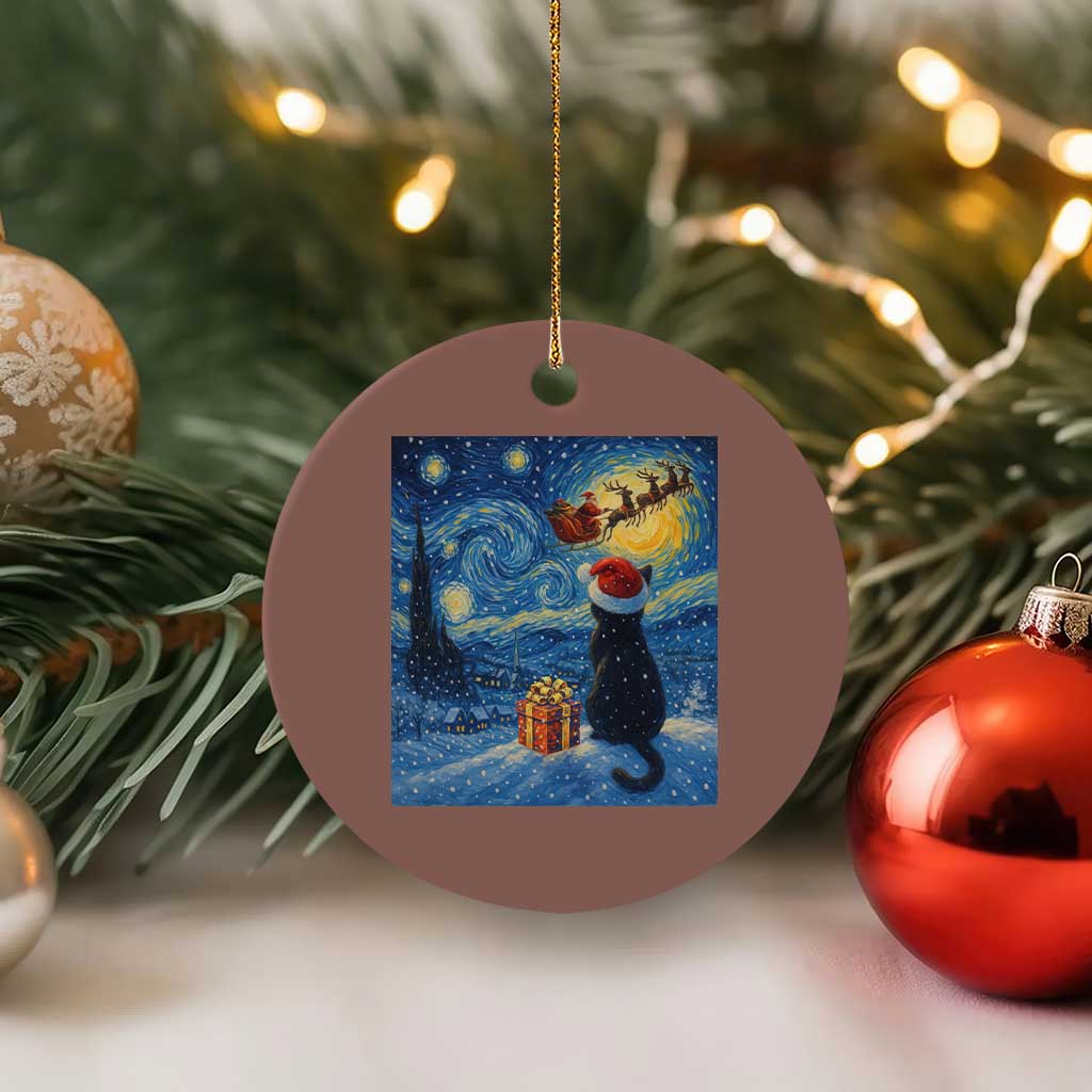 Cat Starry Night Xmas Ceramic Ornament Van Gogh Cat Lover Xmas - Wonder Print Shop