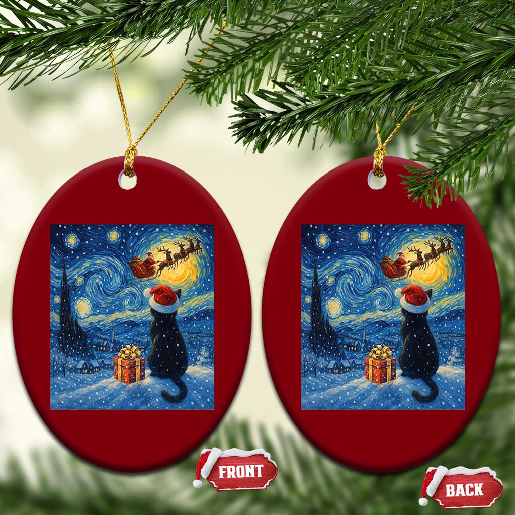 Cat Starry Night Xmas Ceramic Ornament Van Gogh Cat Lover Xmas - Wonder Print Shop