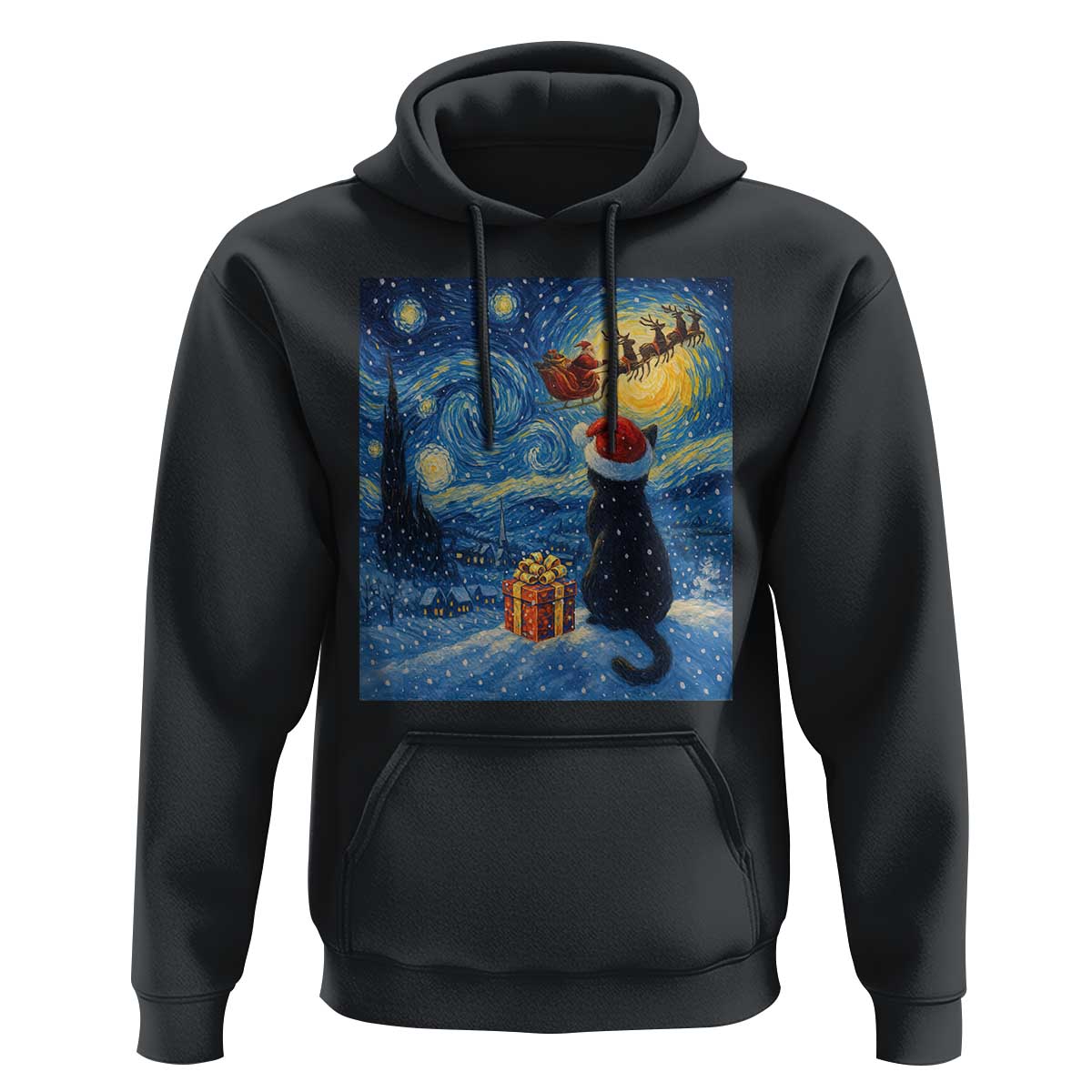 Cat Starry Night Christmas Hoodie Van Gogh Cat Lover Xmas - Wonder Print Shop
