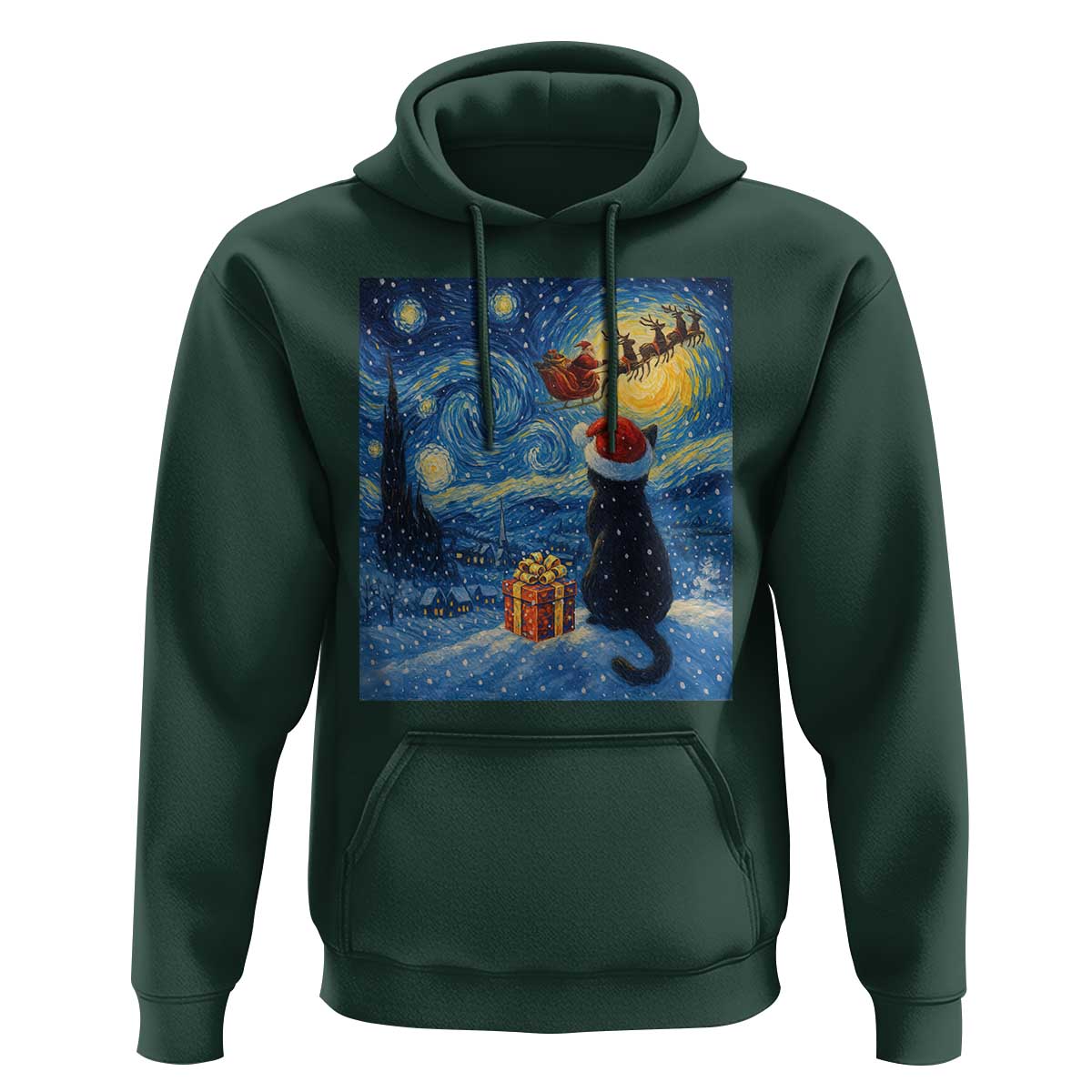 Cat Starry Night Christmas Hoodie Van Gogh Cat Lover Xmas - Wonder Print Shop