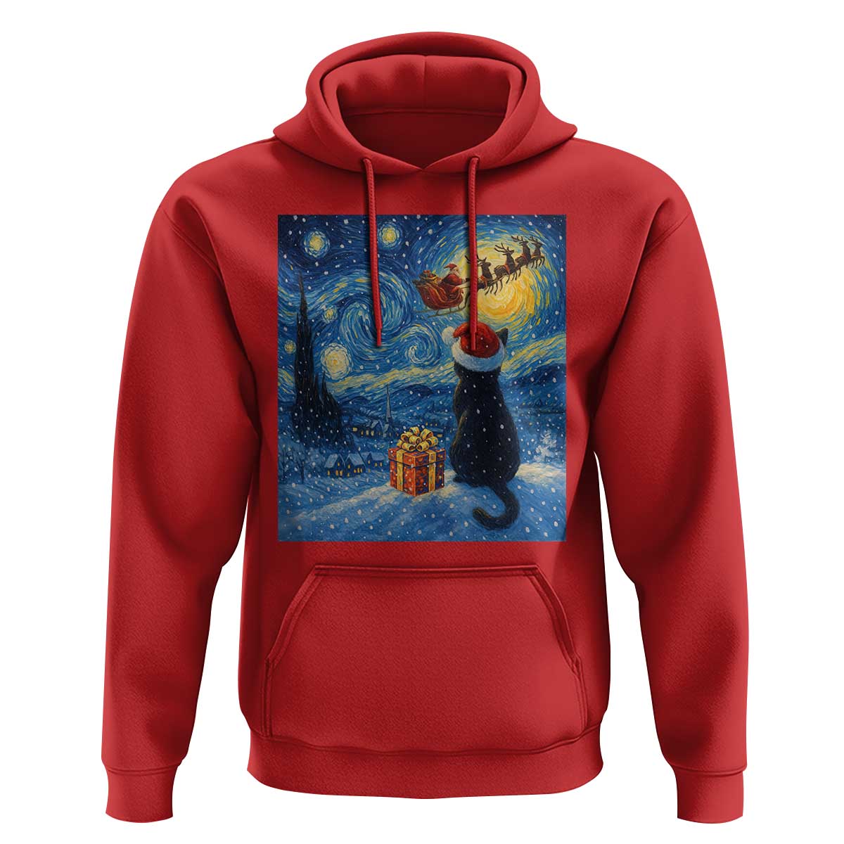 Cat Starry Night Christmas Hoodie Van Gogh Cat Lover Xmas - Wonder Print Shop