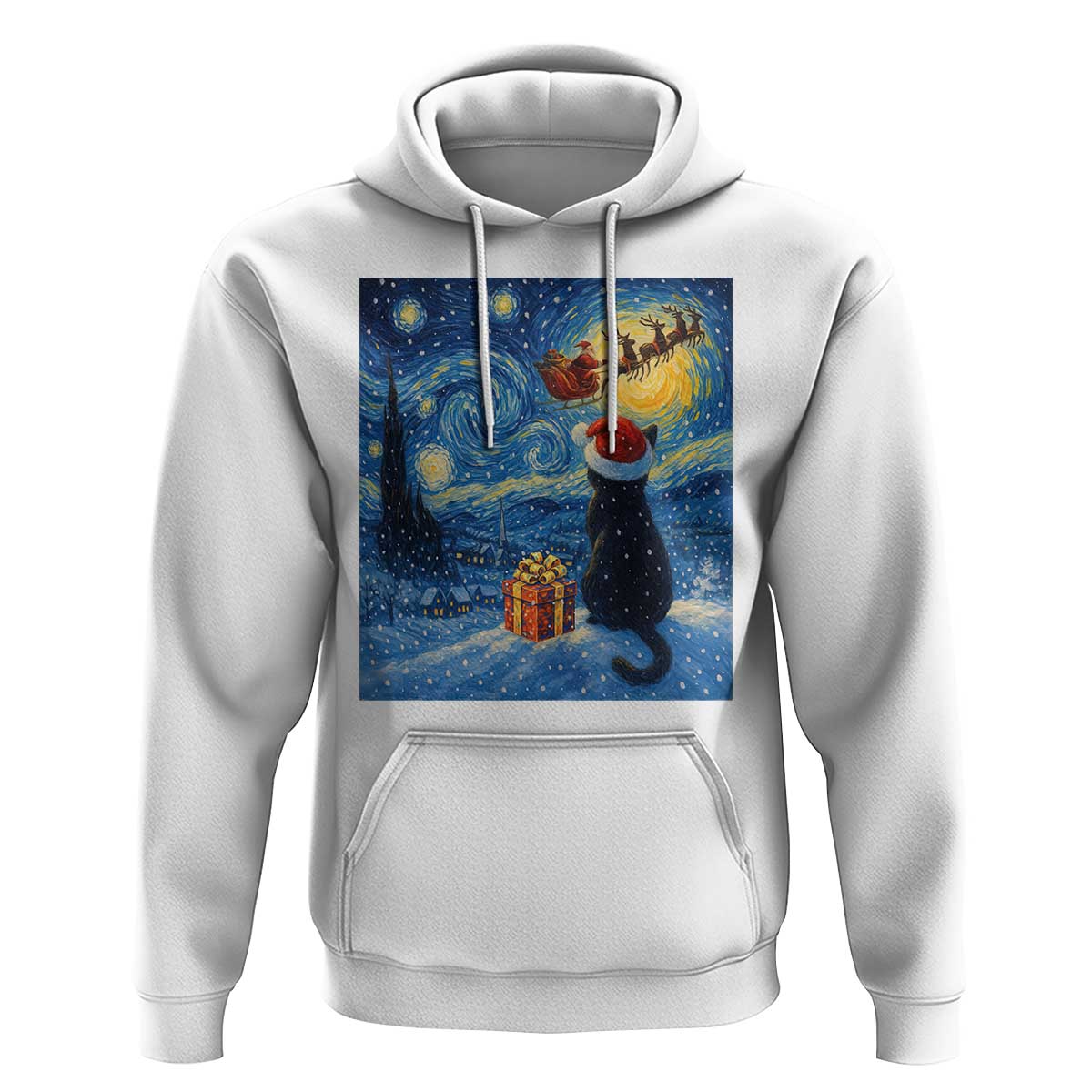 Cat Starry Night Christmas Hoodie Van Gogh Cat Lover Xmas - Wonder Print Shop