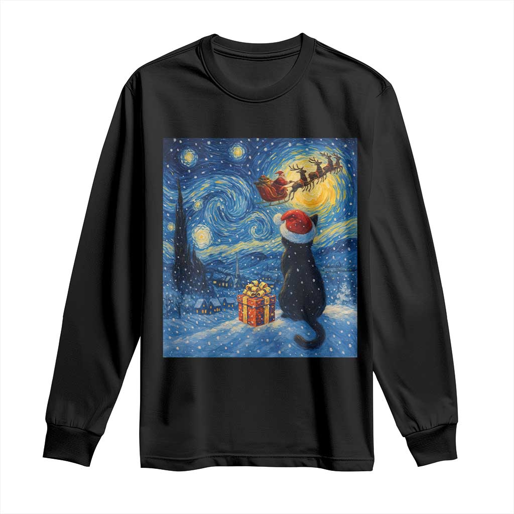 Cat Starry Night Christmas Long Sleeve Shirt Van Gogh Cat Lover Xmas - Wonder Print Shop