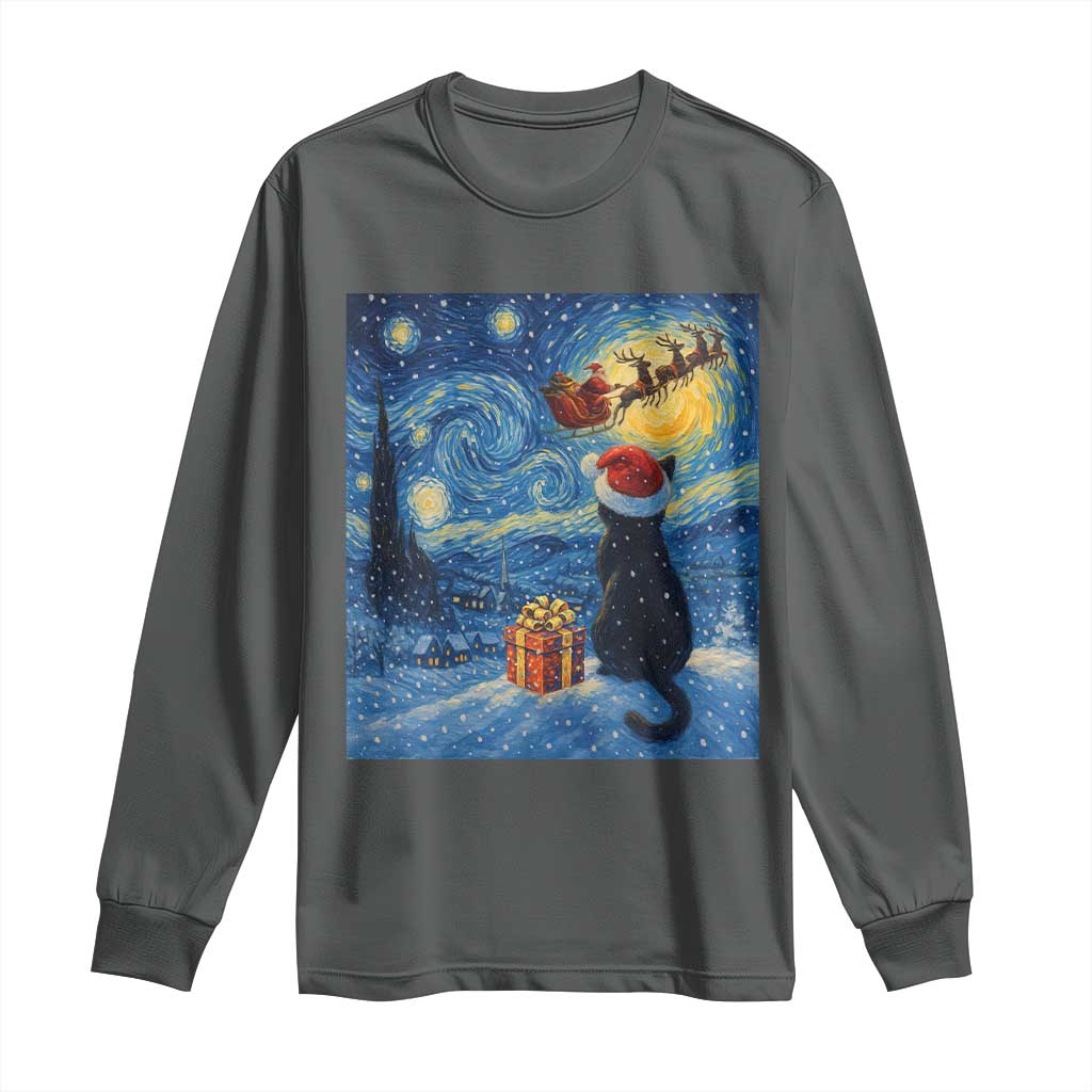 Cat Starry Night Christmas Long Sleeve Shirt Van Gogh Cat Lover Xmas - Wonder Print Shop