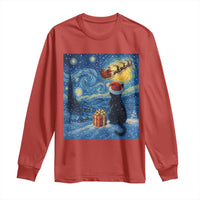 Cat Starry Night Christmas Long Sleeve Shirt Van Gogh Cat Lover Xmas - Wonder Print Shop