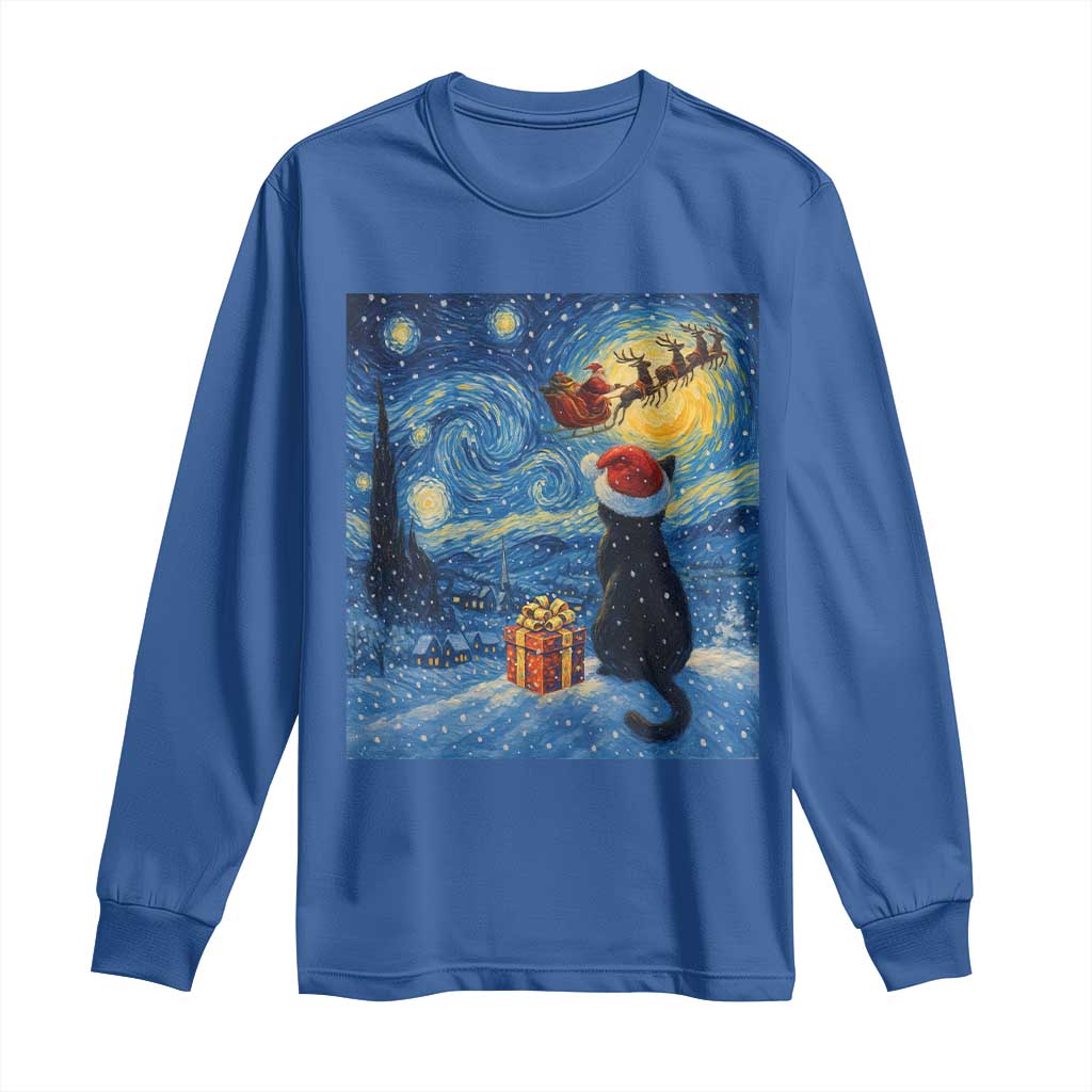 Cat Starry Night Christmas Long Sleeve Shirt Van Gogh Cat Lover Xmas - Wonder Print Shop