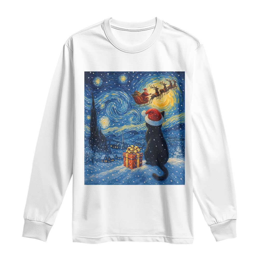 Cat Starry Night Christmas Long Sleeve Shirt Van Gogh Cat Lover Xmas - Wonder Print Shop