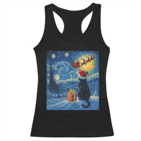 Cat Starry Night Christmas Racerback Tank Top Van Gogh Cat Lover Xmas - Wonder Print Shop